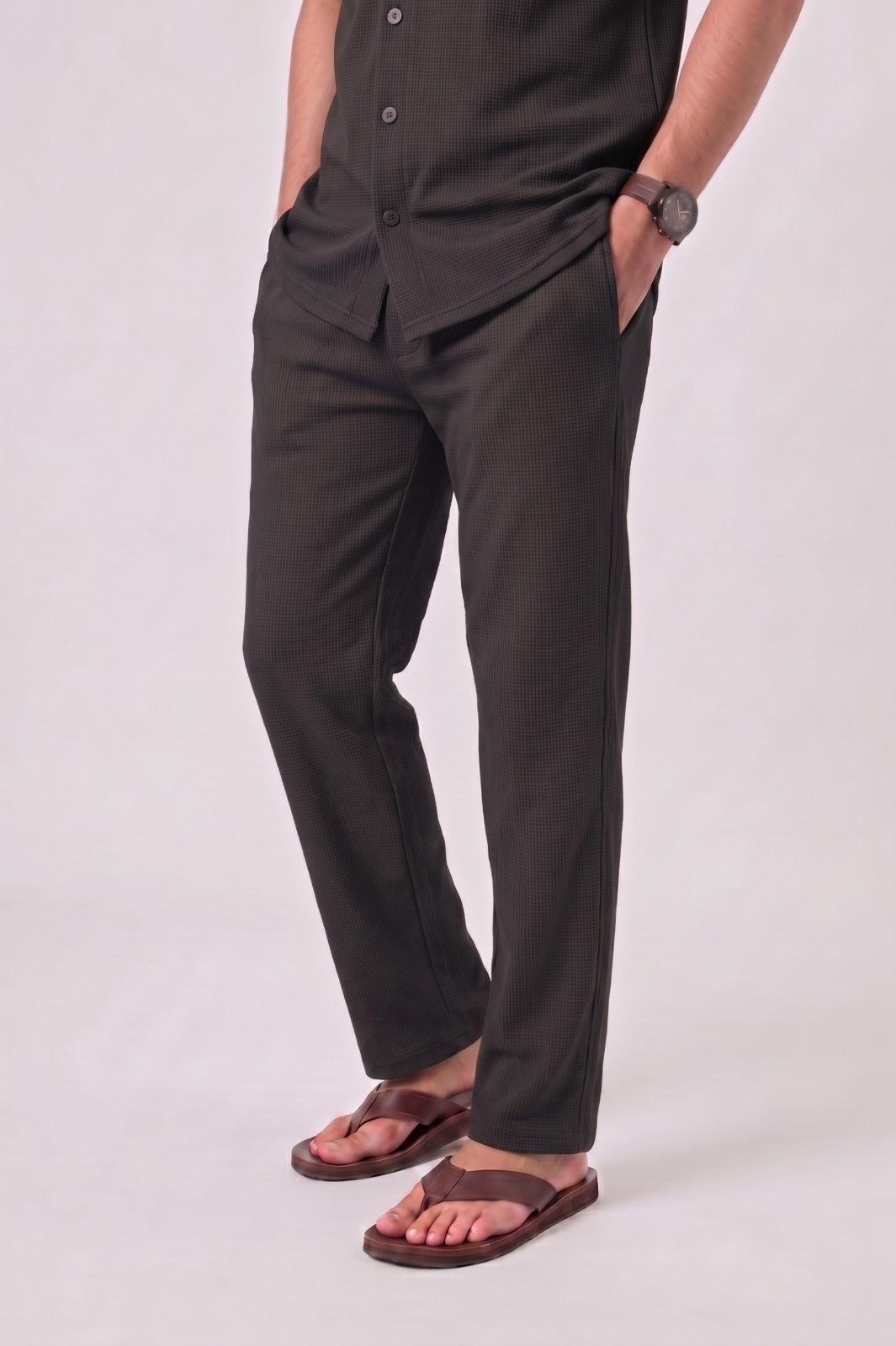 Waffle Black Relaxed Fit Trouser - D12