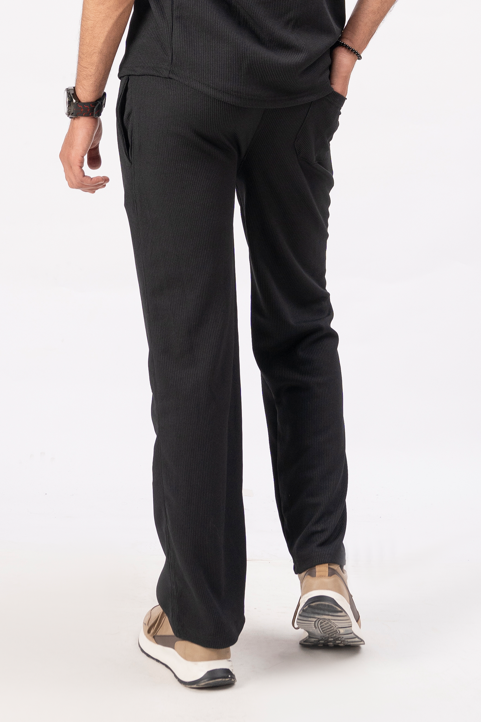 Waffle Black Half-Sleeve Safari Suit for Men – Stylish Summer Safari Suit in Pakistan B1