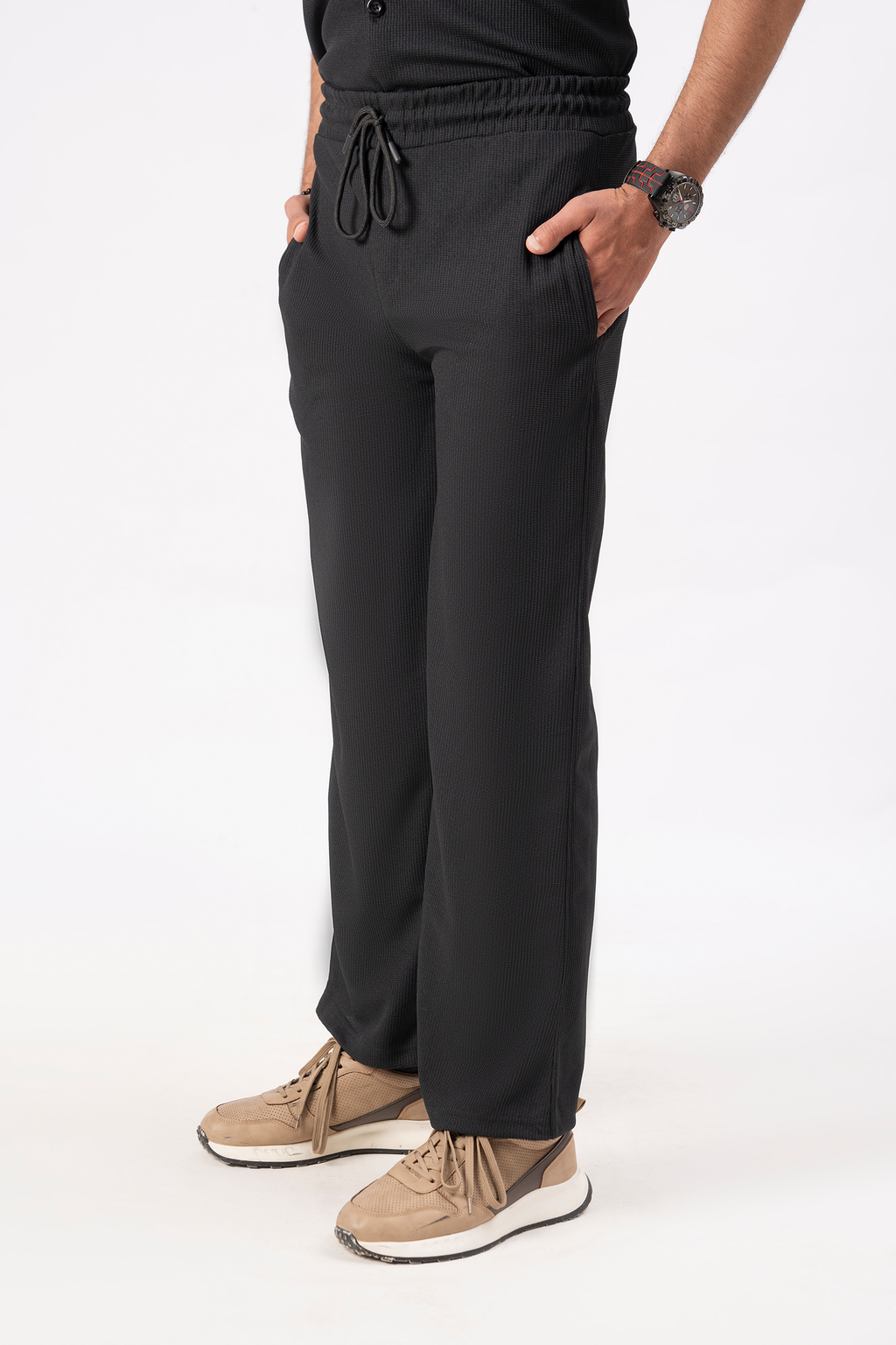 Waffle Black Relaxed Fit Trouser - D12