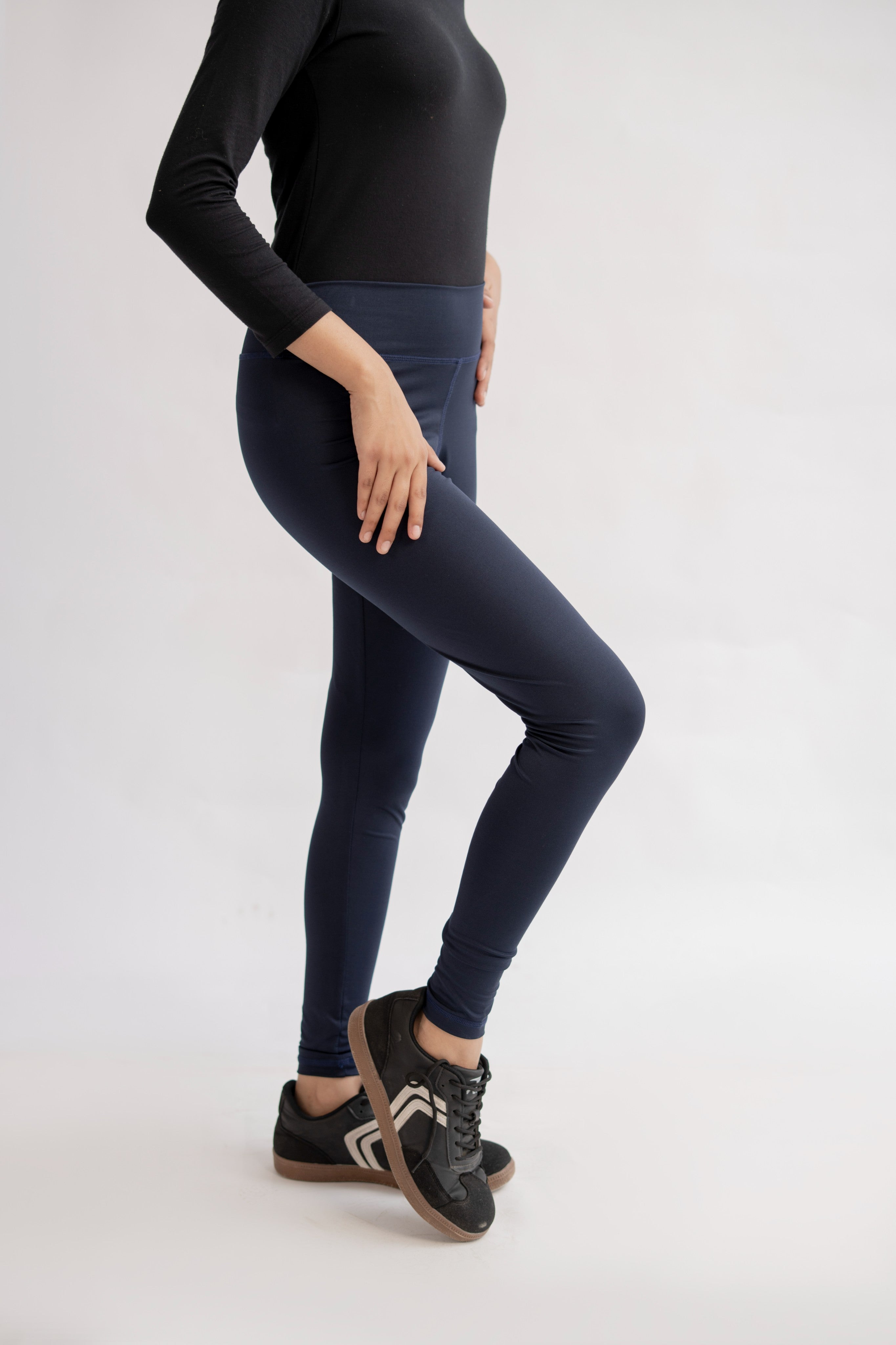 Pack of 3 Premium Slim Fit Tights + Free T-Shirt (Navy Blue, Black, Olive Green) E7