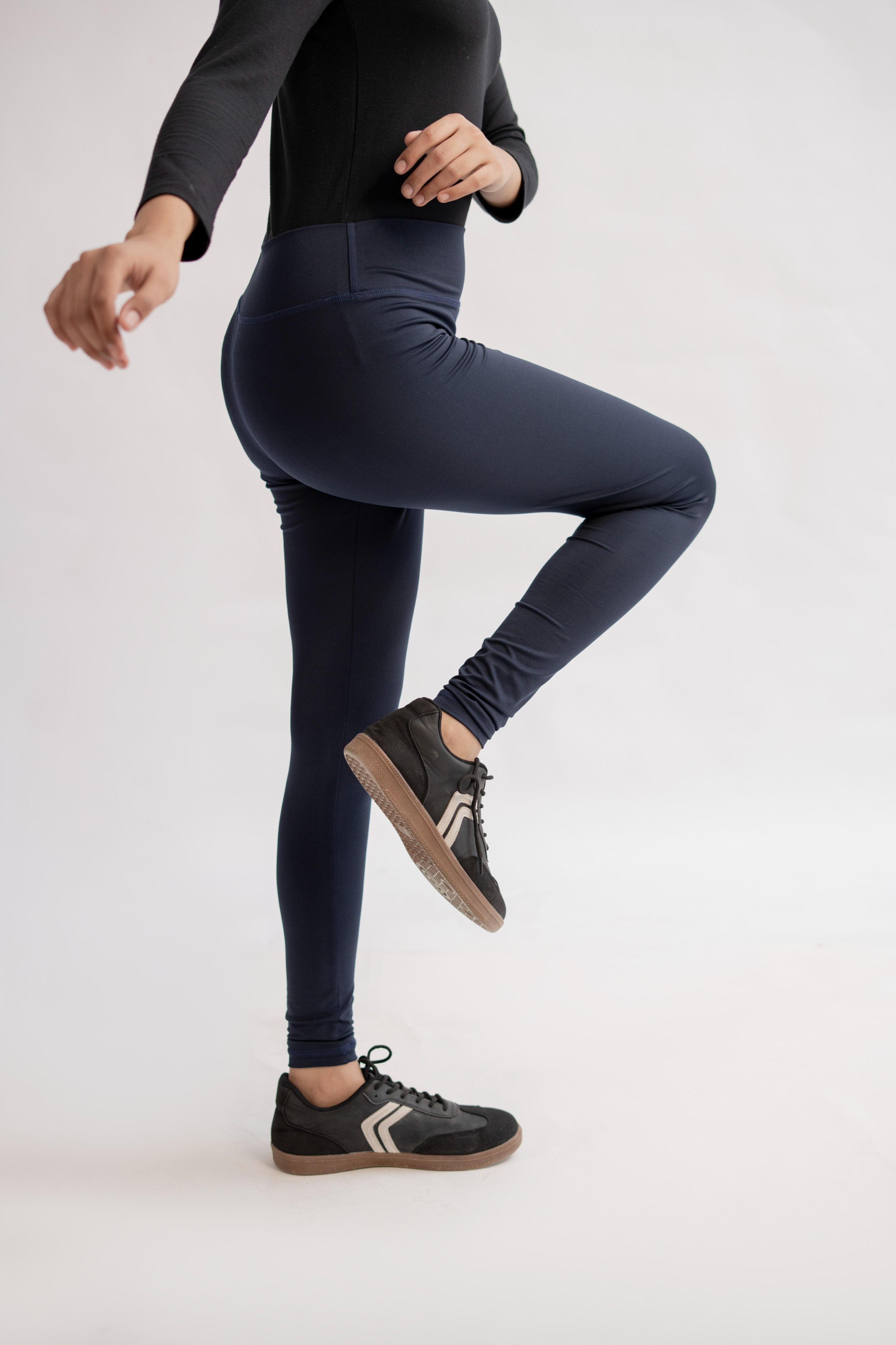 Pack of 2 Premium Slim Fit Tights + Free T-Shirt (Navy Blue & Black) E5