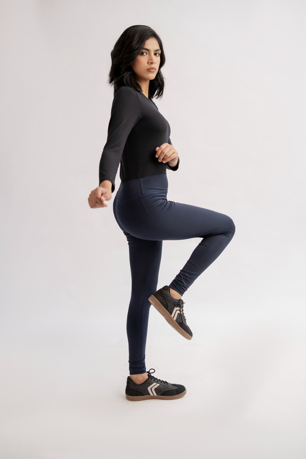 Pack of 2 Premium Slim Fit Tights + Free T-Shirt (Navy Blue & Black) E5