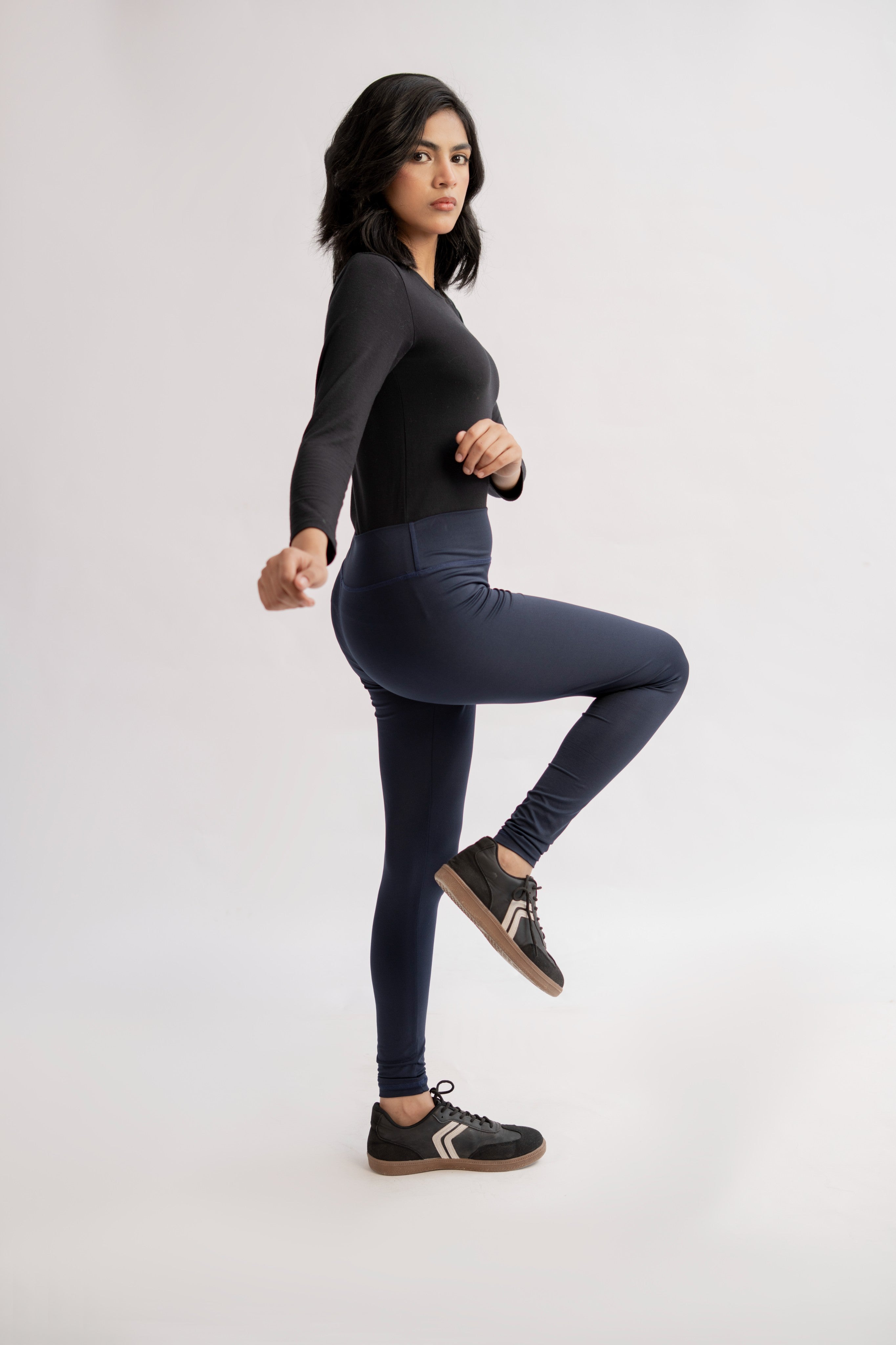 Pack of 2 Premium Slim Fit Tights + Free T-Shirt (Navy Blue & Black) E5
