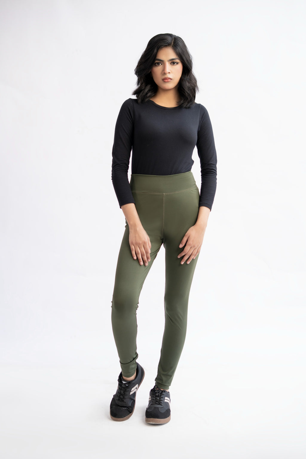 Pack of 2 Premium Slim Fit Tights + Free T-Shirt(Olive Green & Charcol Grey) E6