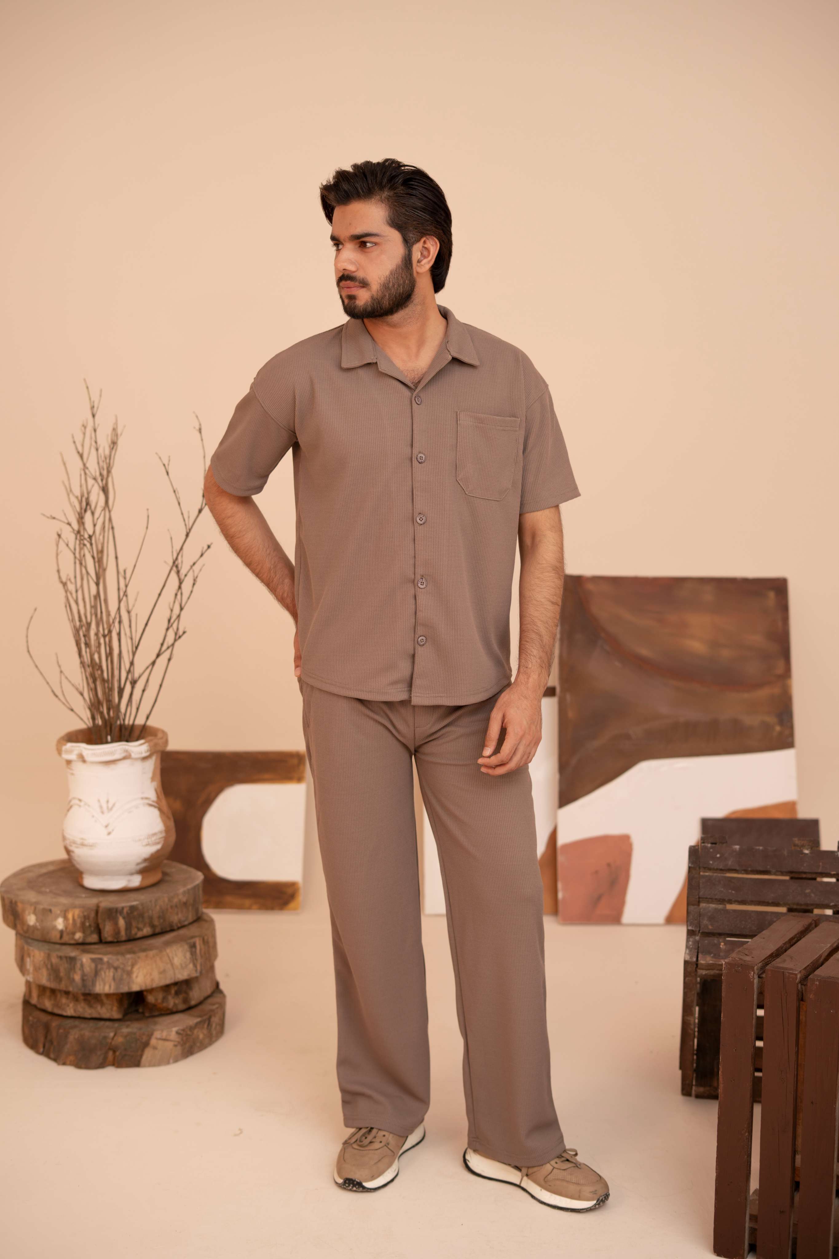 Waffle Chocolate Relaxed Fit Trouser – D13