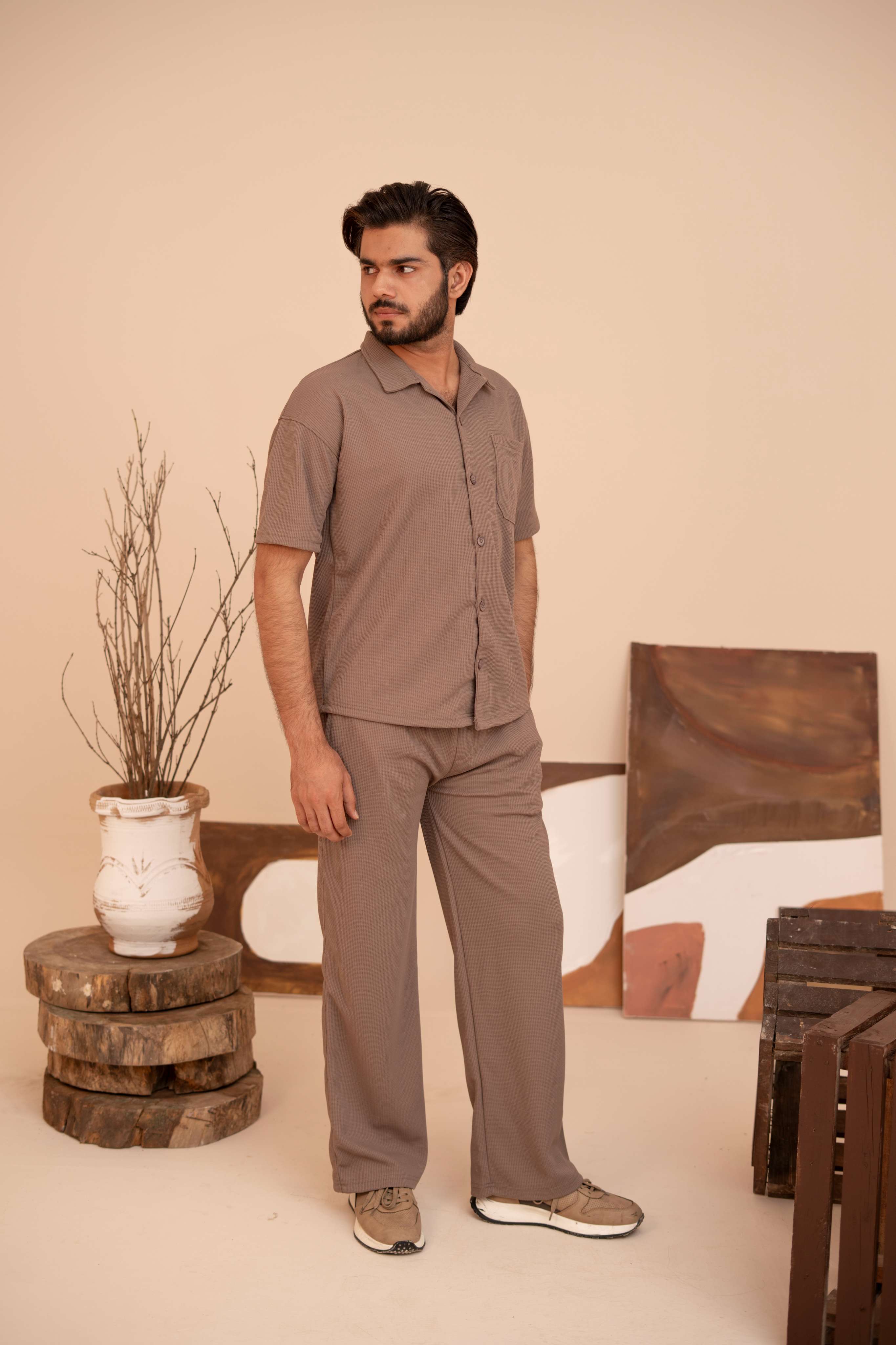 Waffle Chocolate Relaxed Fit Trouser – D13