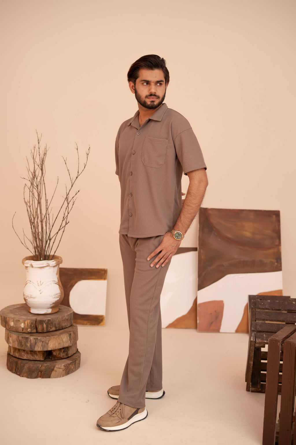 Waffle Chocolate Relaxed Fit Trouser – D13