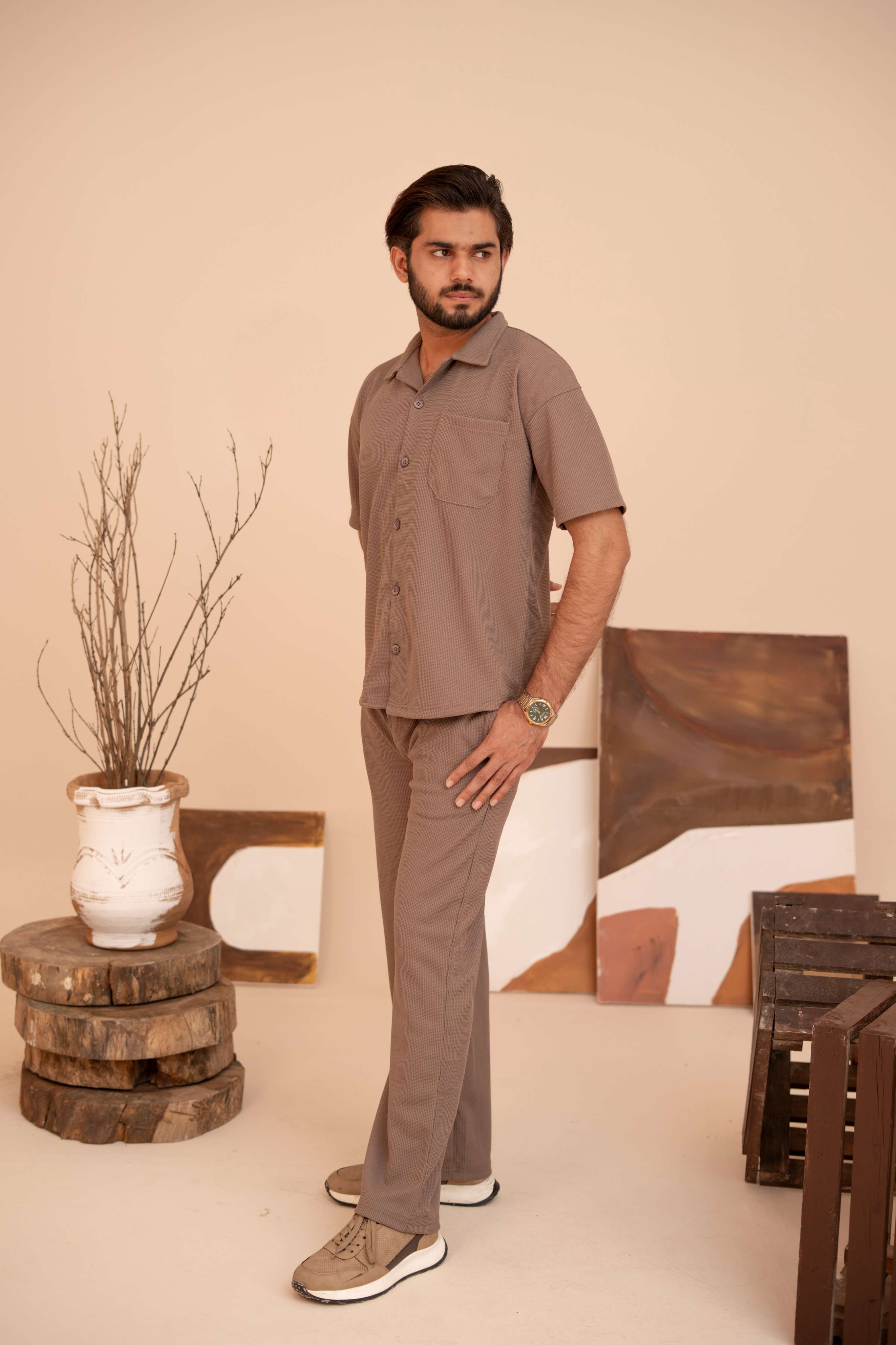 Waffle Chocolate Relaxed Fit Trouser – D13
