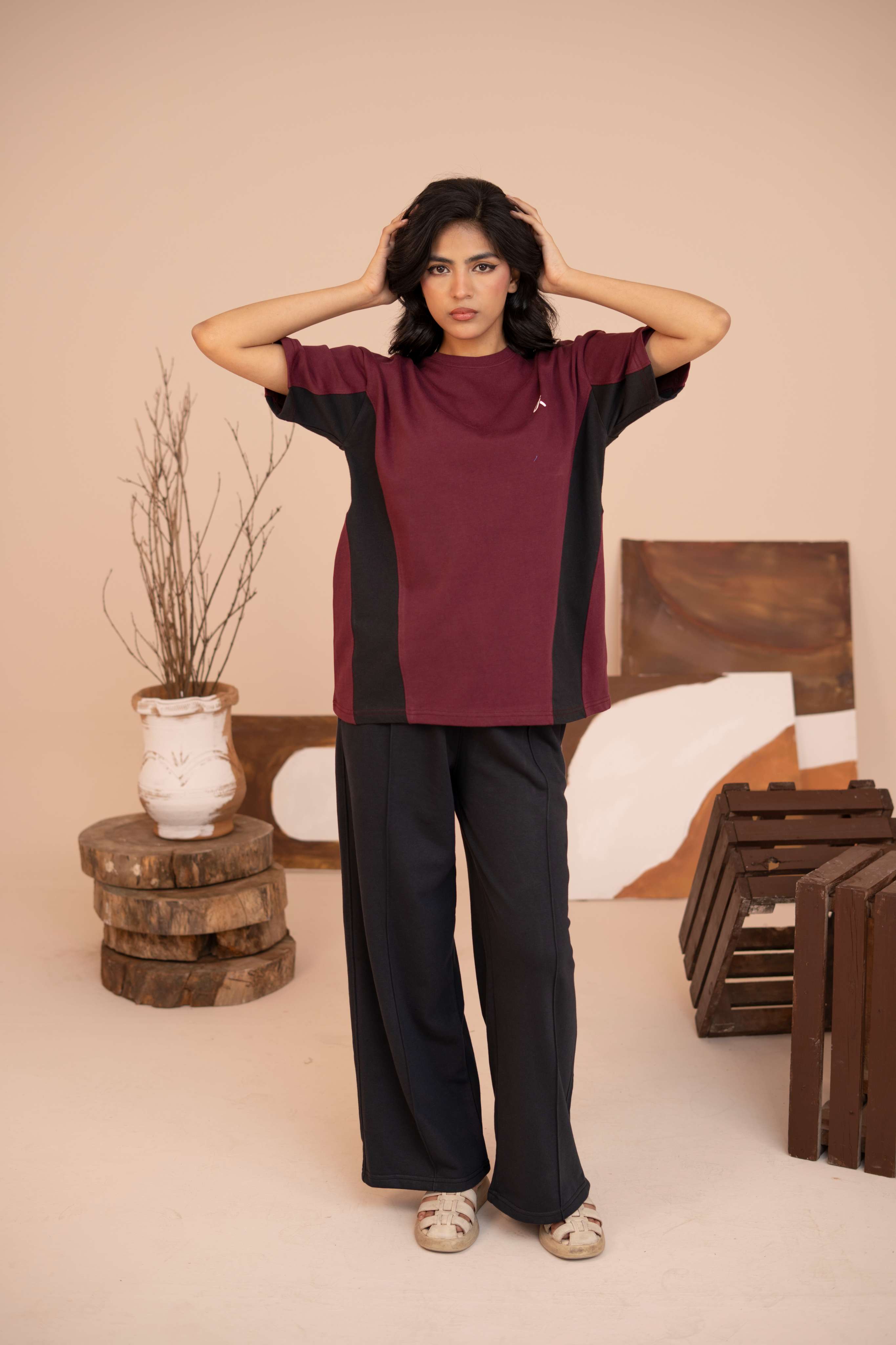 Contour Panel Tee – Maroon & Black S2