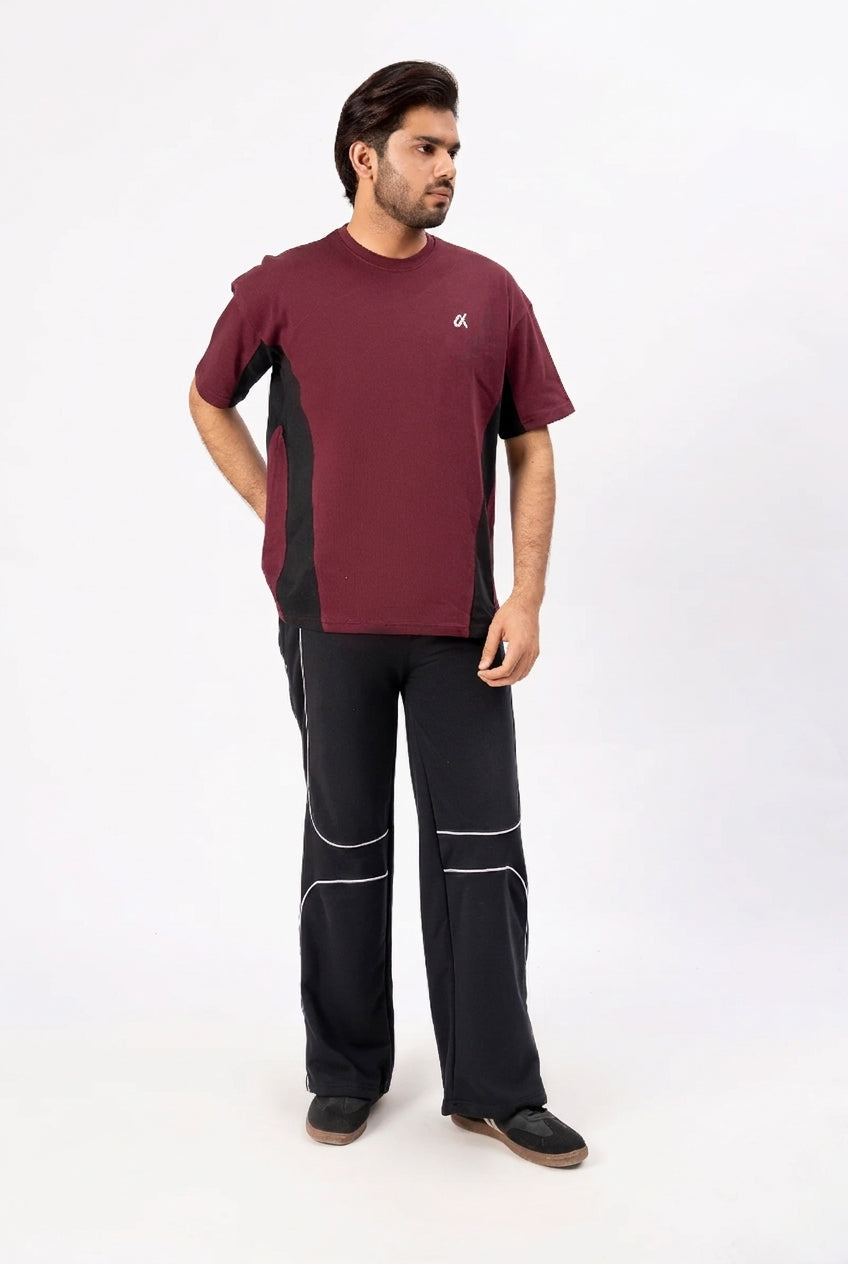 Contrast Panel Performance T-Shirt – Maroon & Black T3