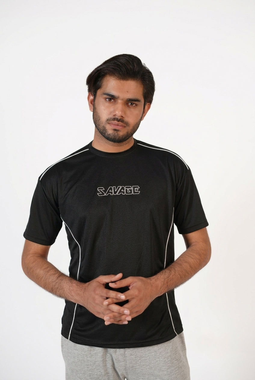 Savage Performance Mesh T-Shirt – Black with White Accents T6