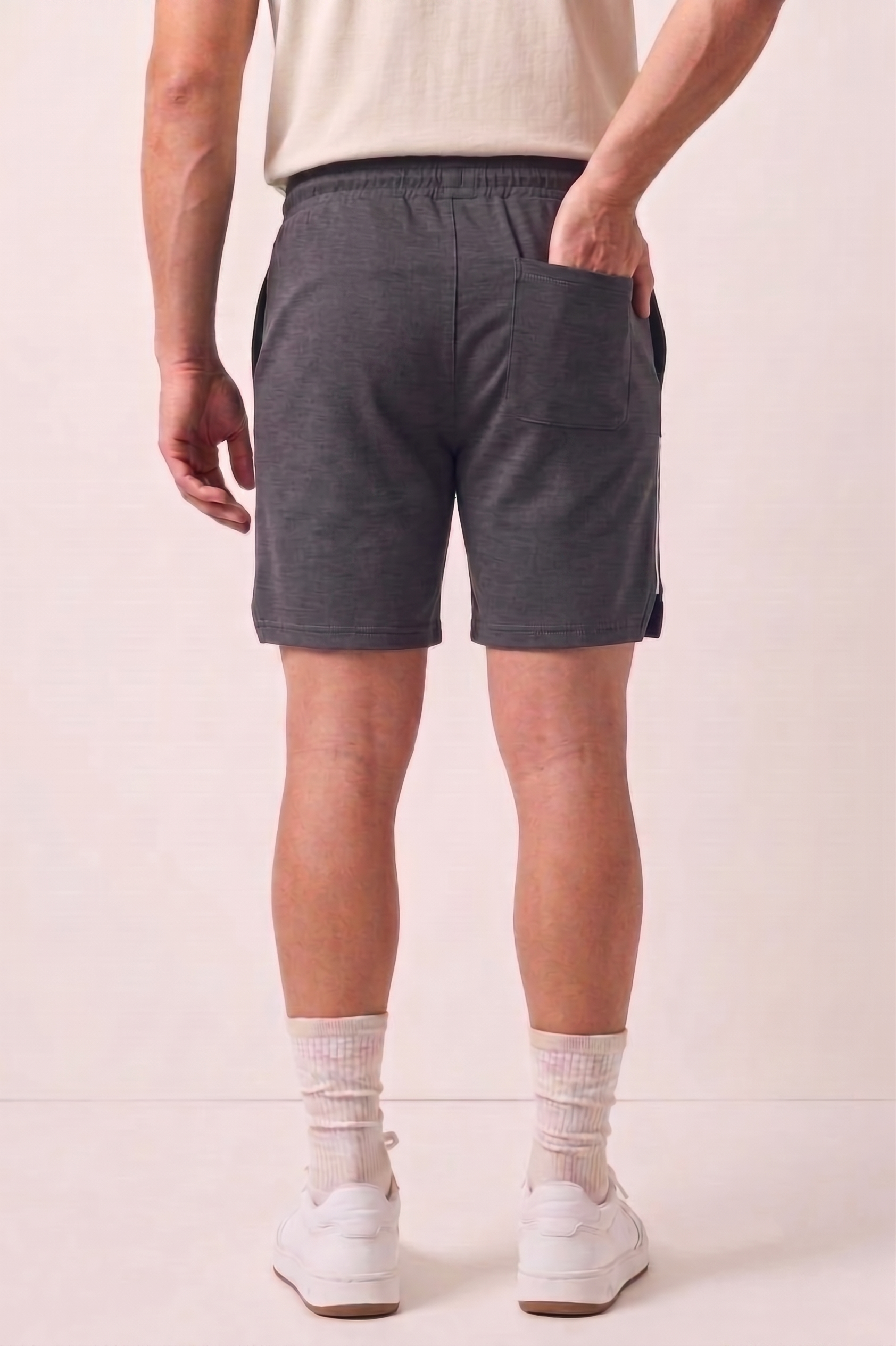 Charcoal Gray Striped Athleisure Shorts X6