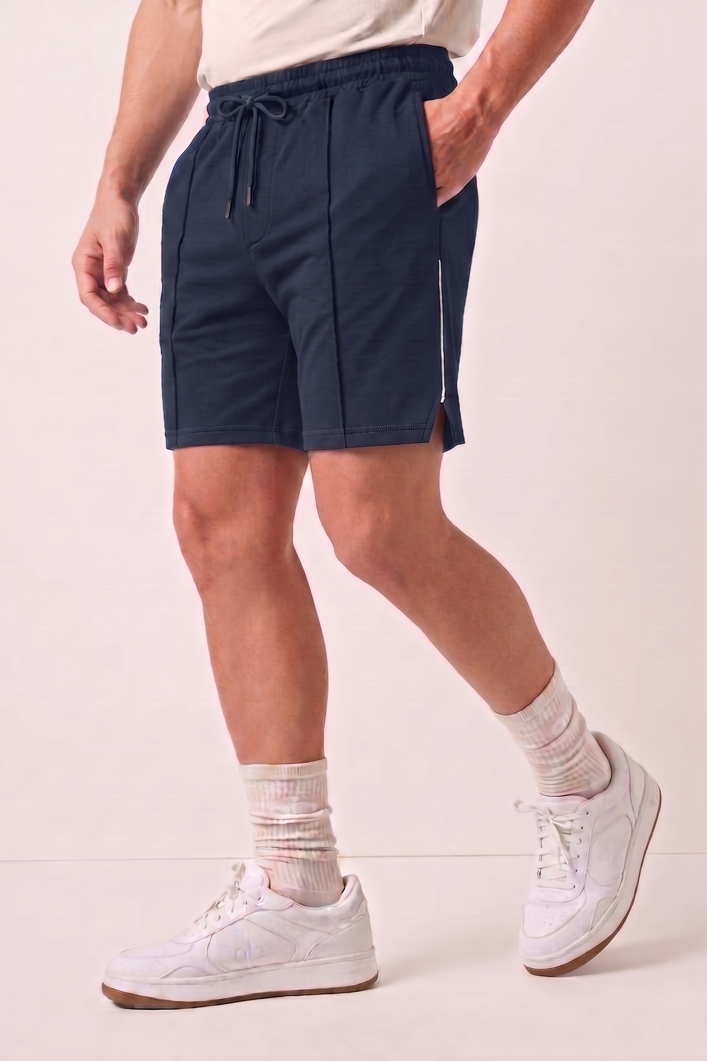 Navy Blue Striped Athleisure Shorts X3