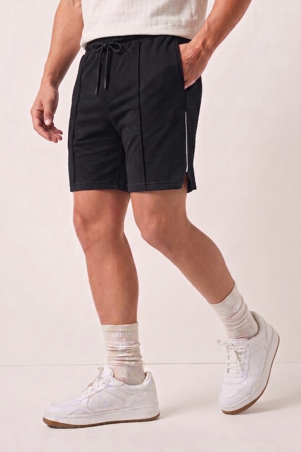Black Striped Athleisure Shorts X4