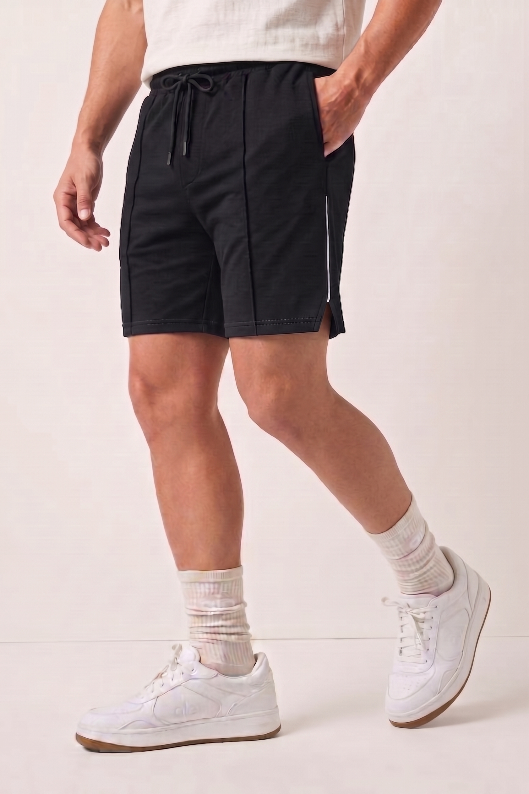 Black Striped Athleisure Shorts X4