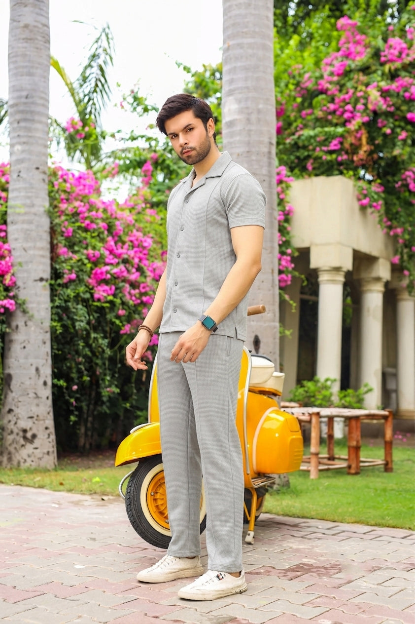 Silver Half-Sleeve Safari Suit for Men B10