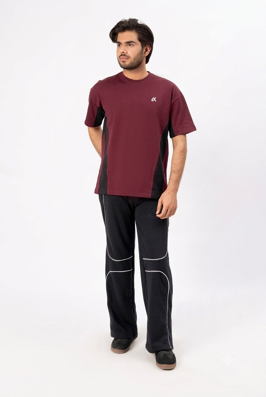 Contrast Panel Performance T-Shirt – Maroon & Black T3