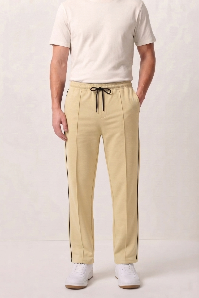 Cream Wide-Leg Comfort Trouser Black Piping - D25