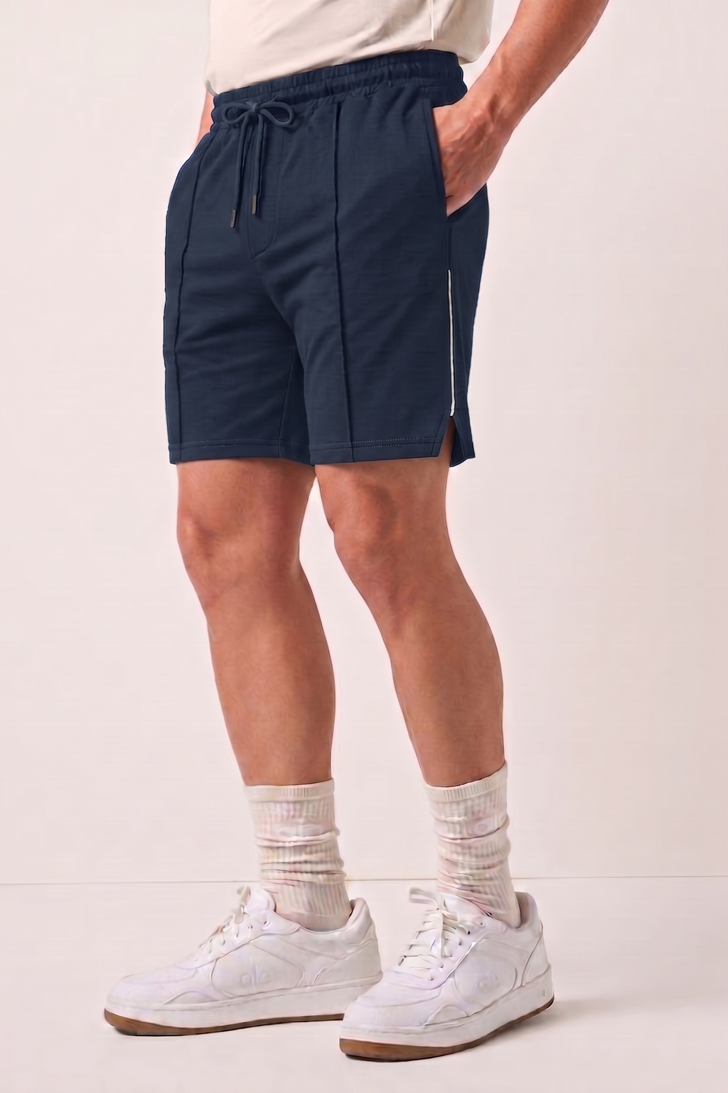 Navy Blue Striped Athleisure Shorts X3