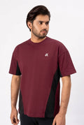 Contrast Panel Performance T-Shirt – Maroon & Black T3