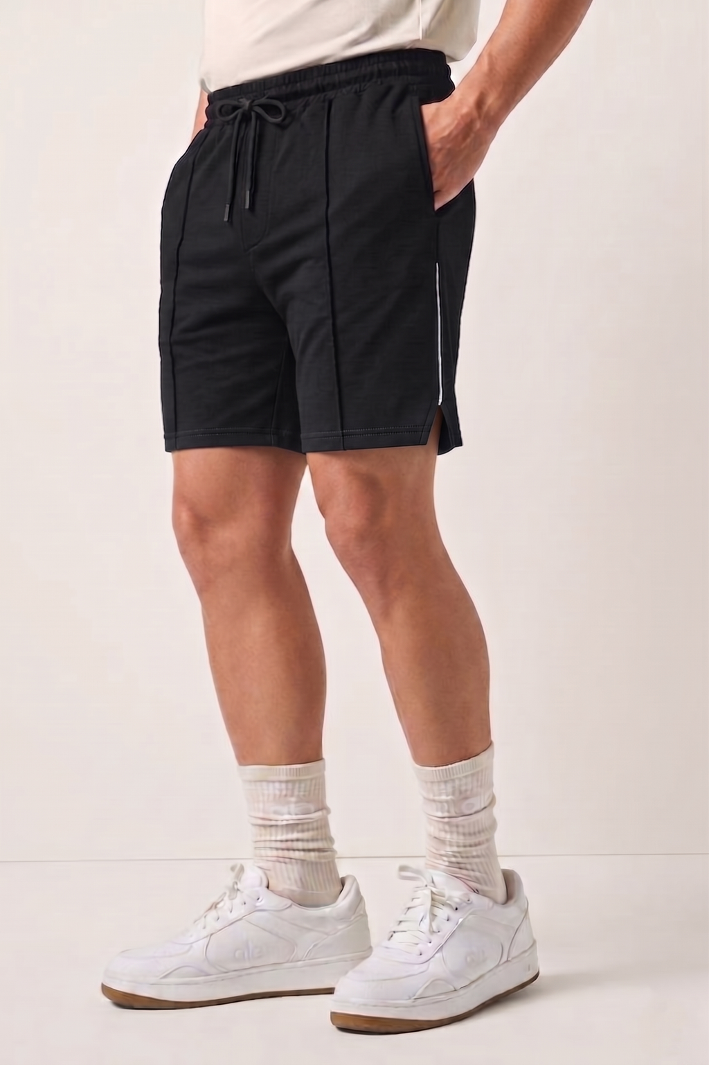 Black Striped Athleisure Shorts X4