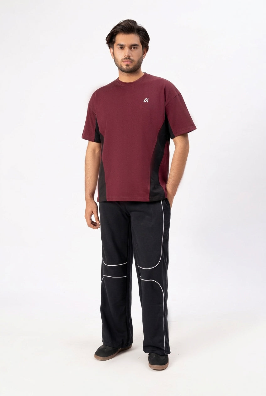 Contrast Panel Performance T-Shirt – Maroon & Black T3