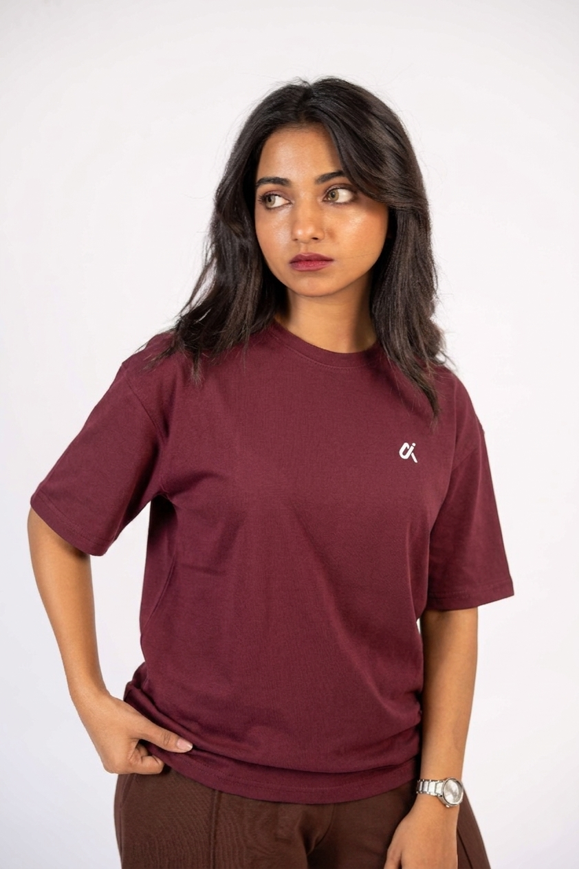 Maroon Minimalist Oversized Tee S5
