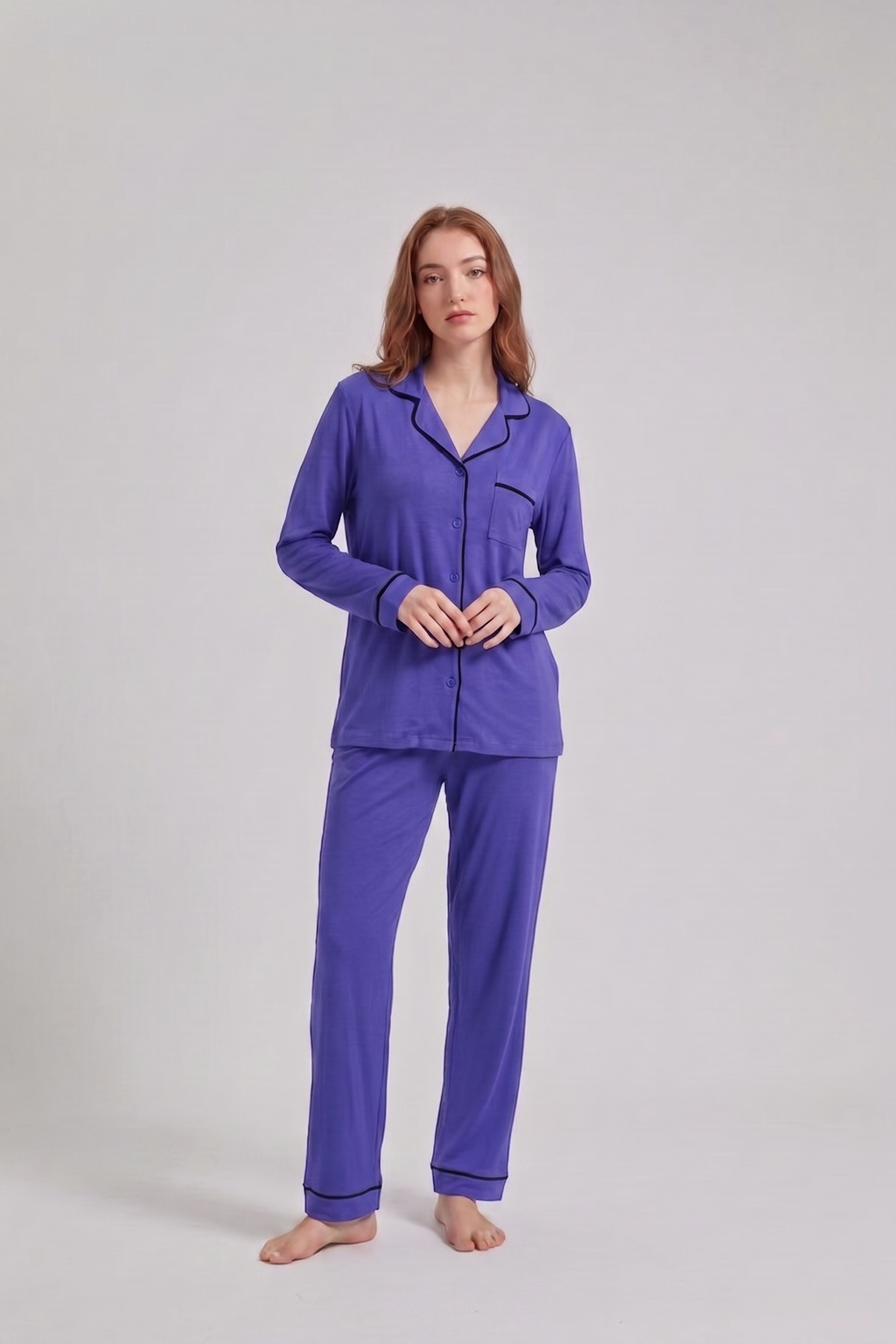 Vibrant Purple Loose Ribbed Sleepwear Set R3