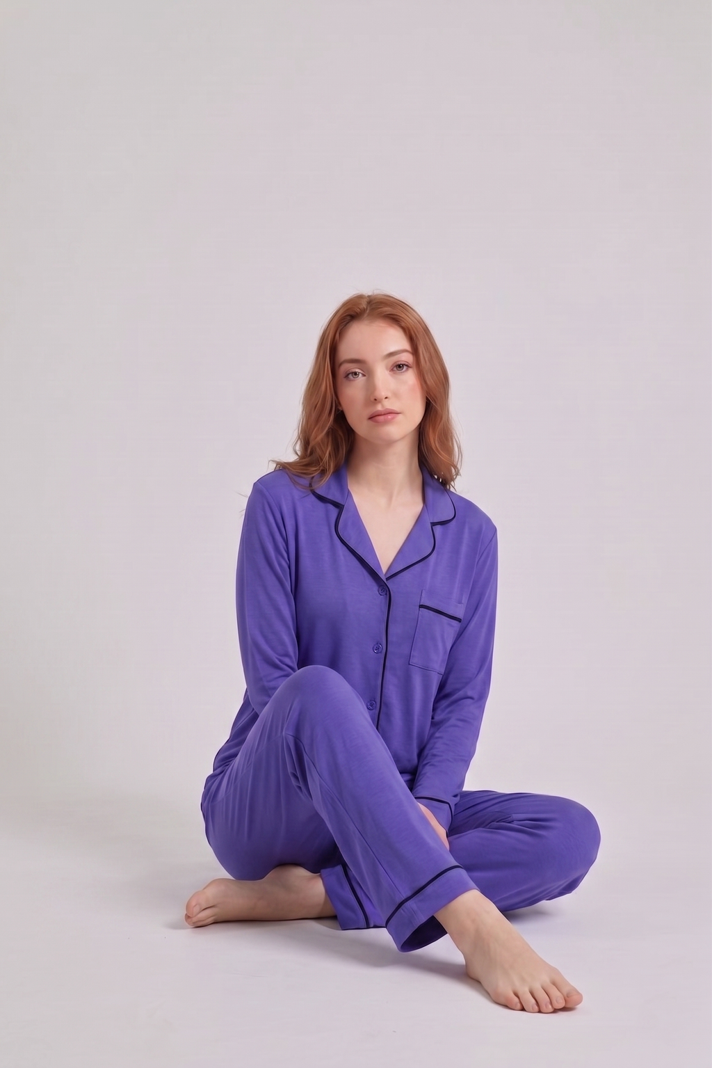 Vibrant Purple Loose Ribbed Sleepwear Set R3