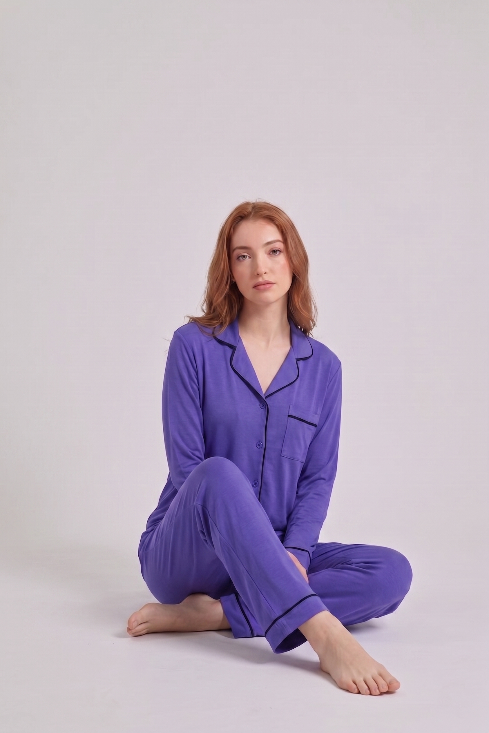 Vibrant Purple Loose Ribbed Sleepwear Set R3