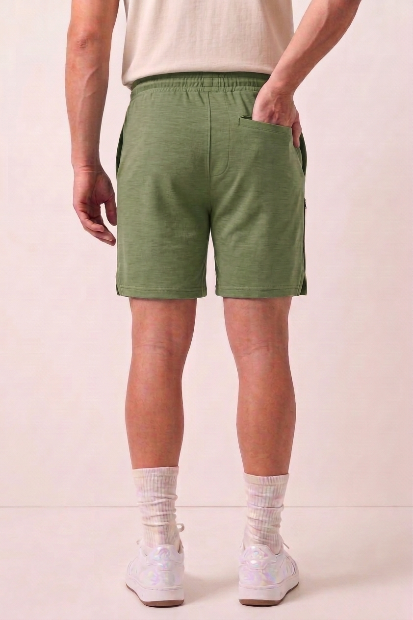 Olive Green Striped Athleisure Shorts X2