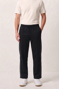 Black Wide-Leg Comfort Trouser White Piping - D28