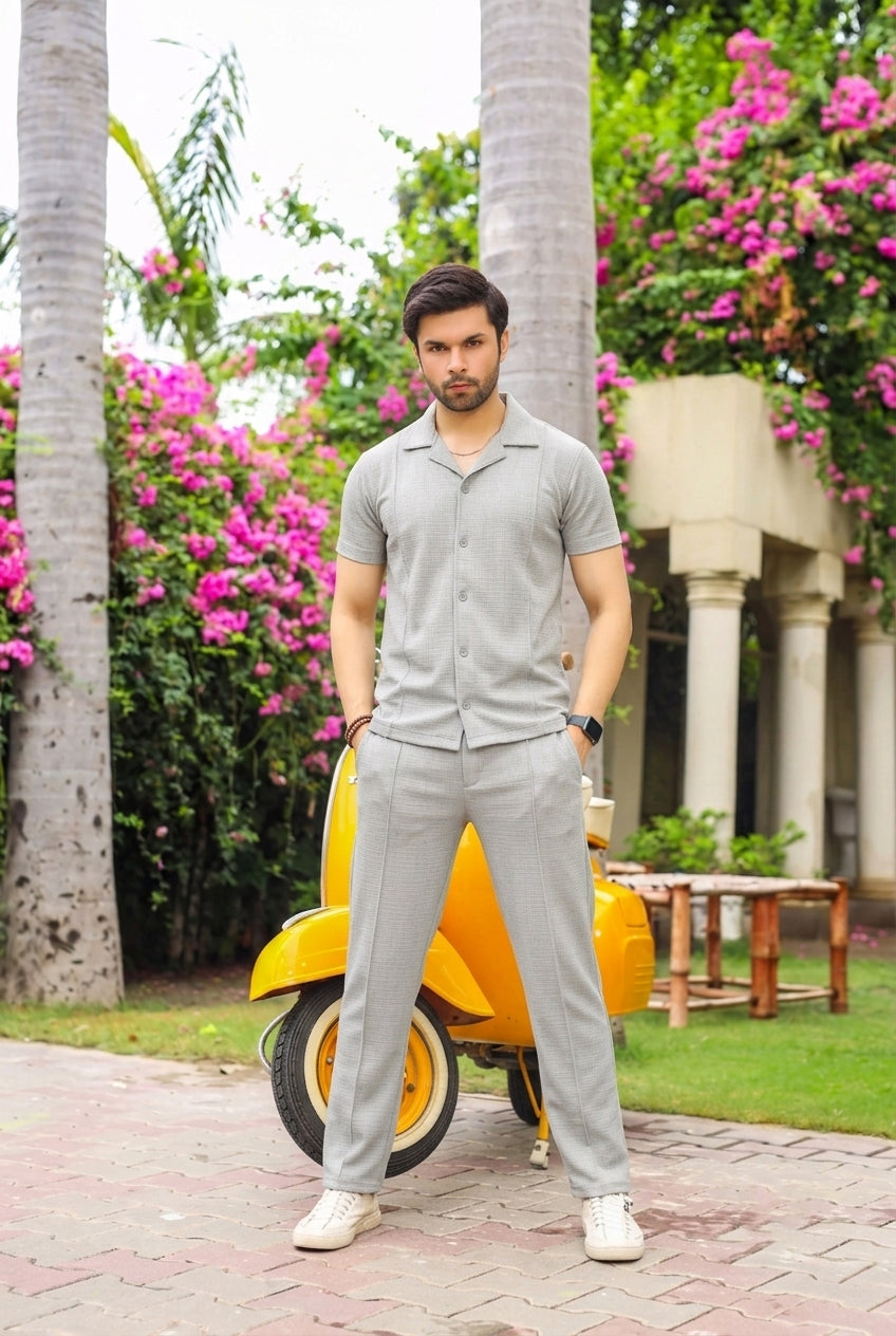 Silver Half-Sleeve Safari Suit for Men B10