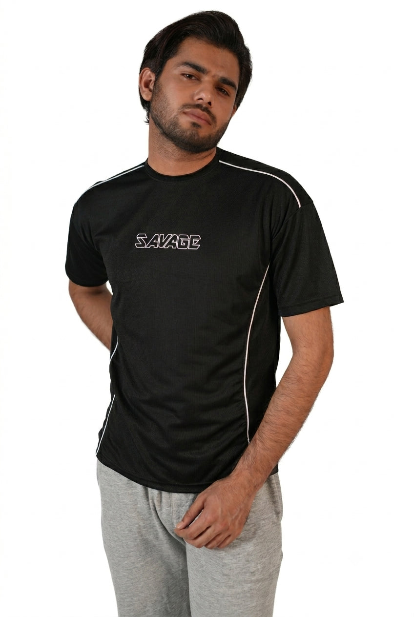 Savage Performance Mesh T-Shirt – Black with White Accents T6