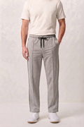 Light Grey Wide-Leg Comfort Trouser Black Piping - D26