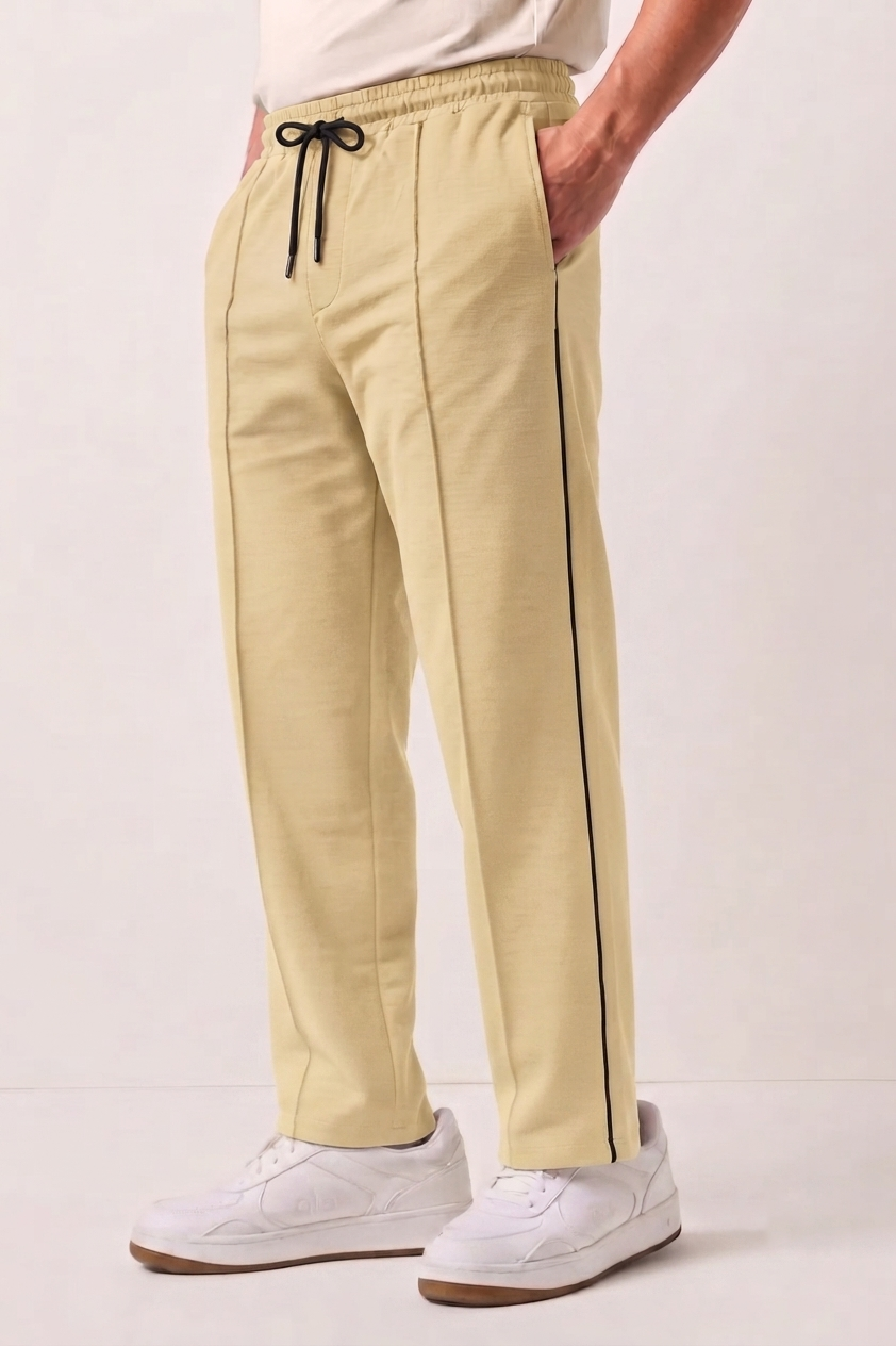 Cream Wide-Leg Comfort Trouser Black Piping - D25
