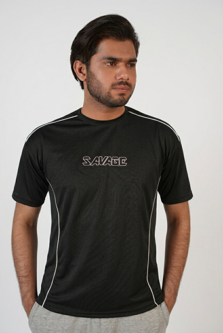 Savage Performance Mesh T-Shirt – Black with White Accents T6