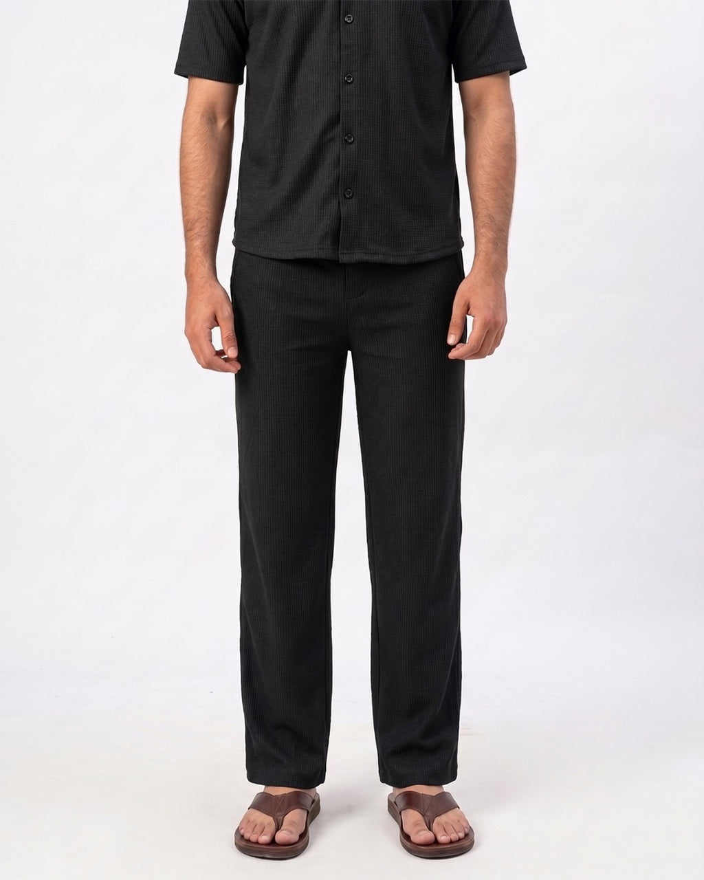 Waffle Black Relaxed Fit Trouser - D12