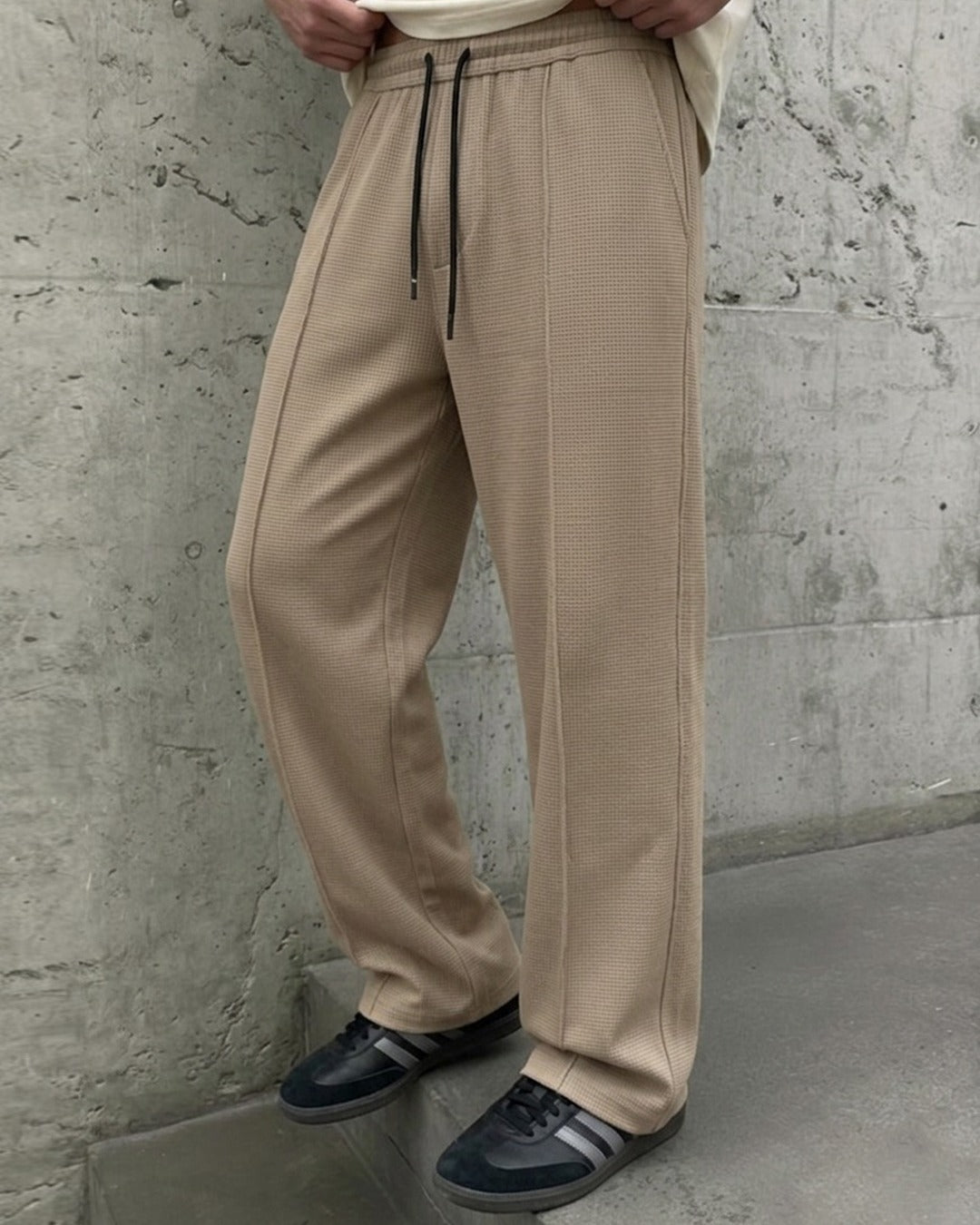 Waffle Relaxed Fit Trousers – Beige D20