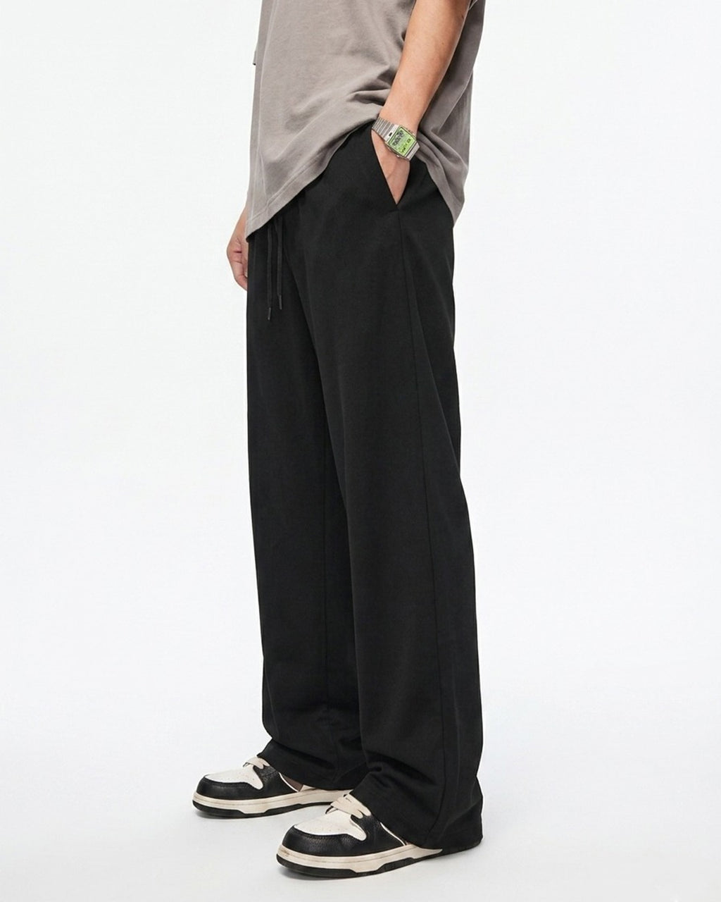 Black French Cotton Wide-Leg Trousers – D17