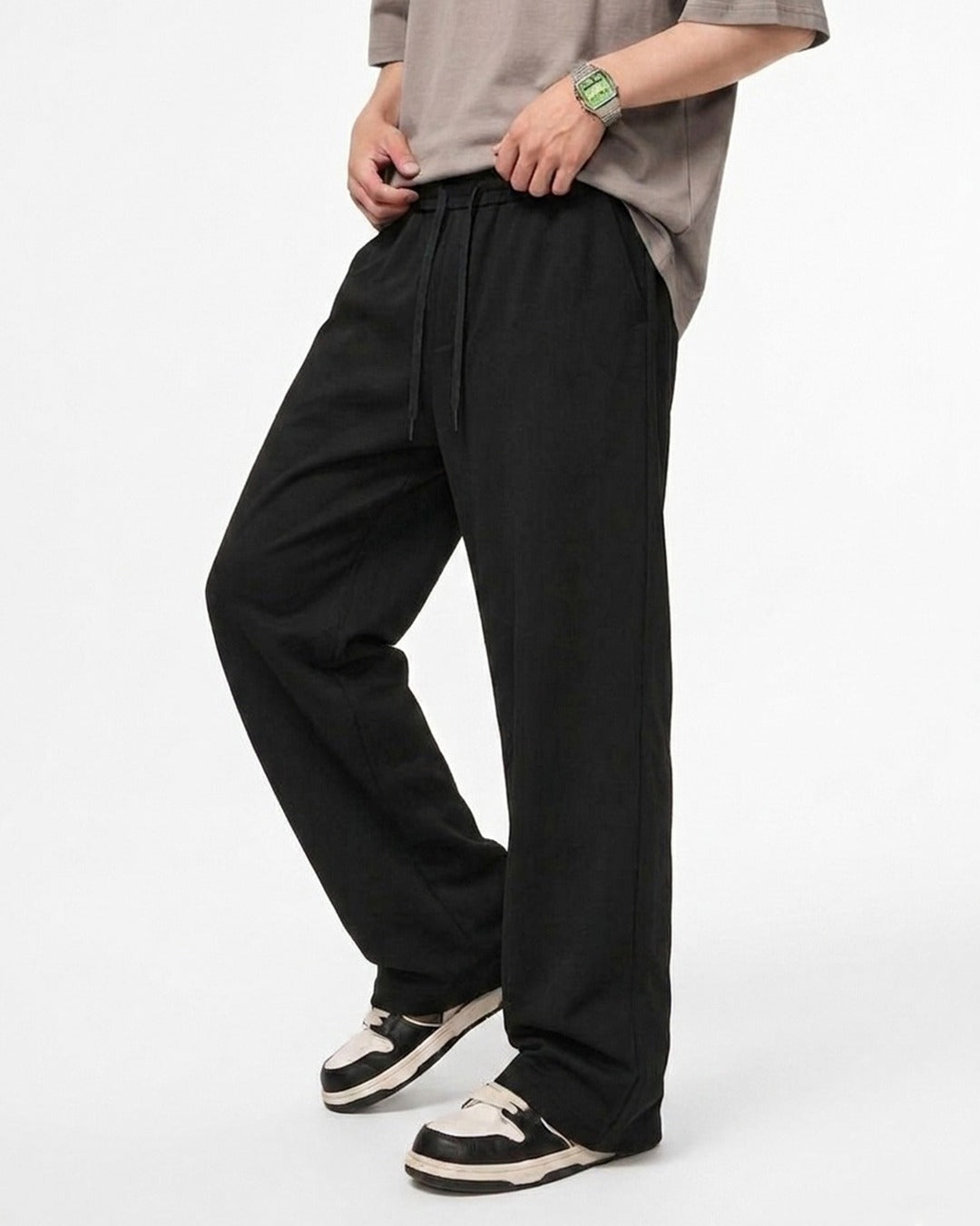 Black French Cotton Wide-Leg Trousers – D17
