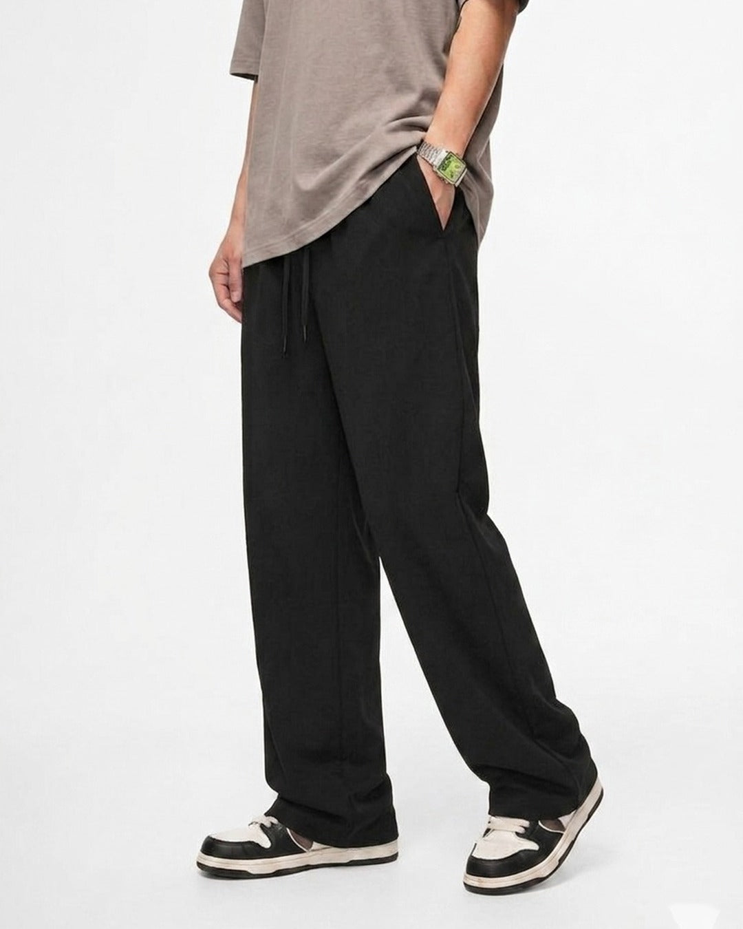 Black French Cotton Wide-Leg Trousers – D17